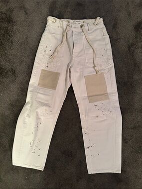 Free People We The Free Moxie Pull on Barrel Cream Jeans with Drawstring